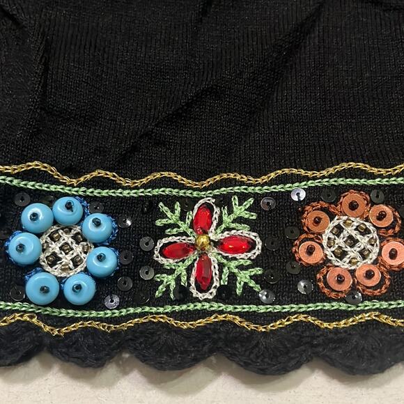 Berek Vintage Knit Floral Beaded Bolero Cardigan Cropped Women’s Large Black - Picture 15 of 16